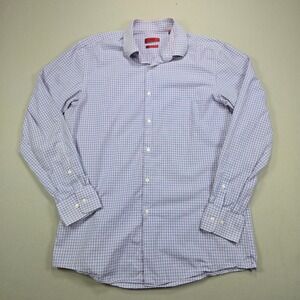 HUGO BOSS Sharp Fit Dress Shirt Blue White Pink Check Long Sleeve Mens 16 34/35